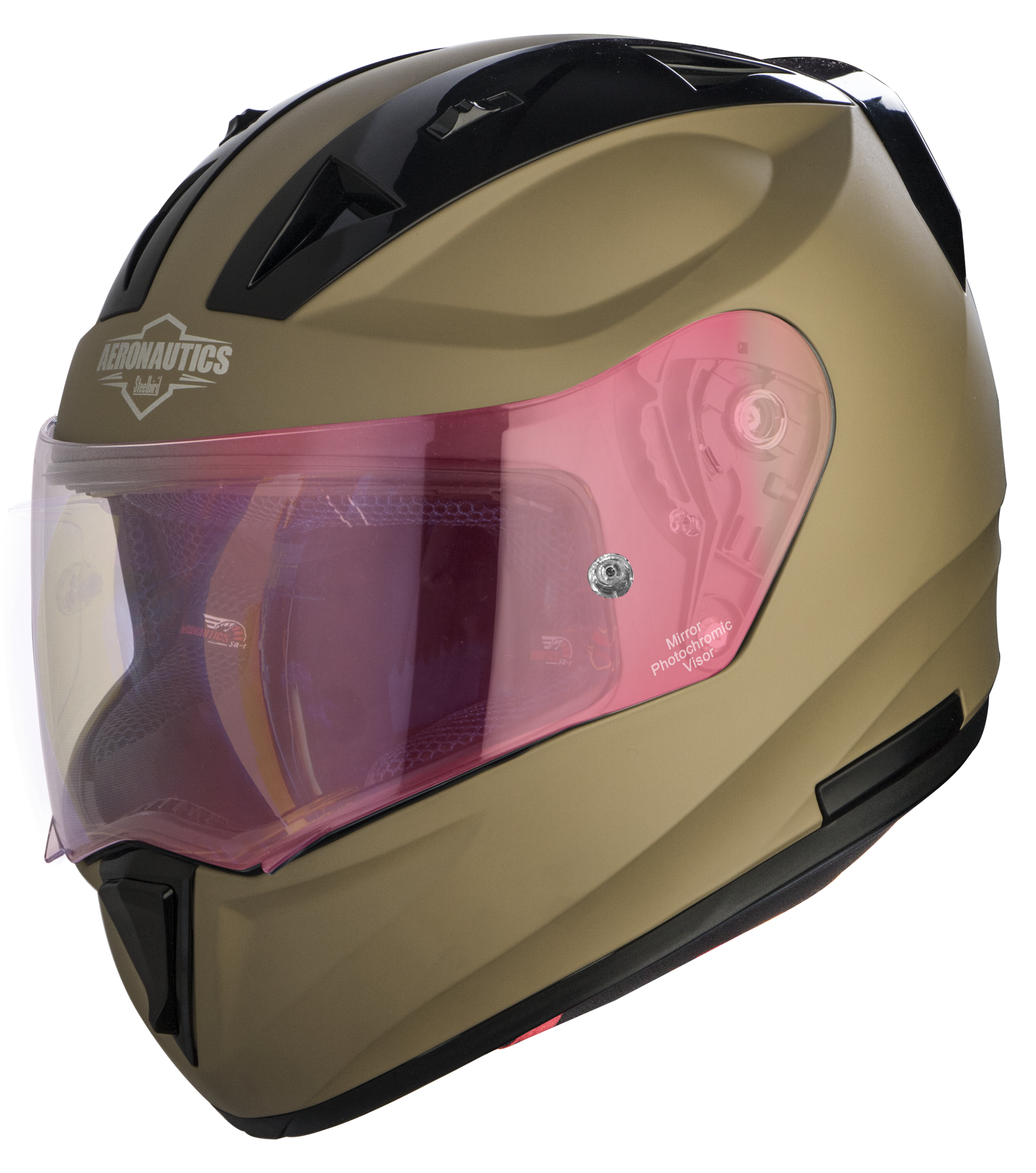 SA-1 Aeronautics Mat Desert Storm With Anti-Fog Shield Gold Night Vision Photochromic Visor